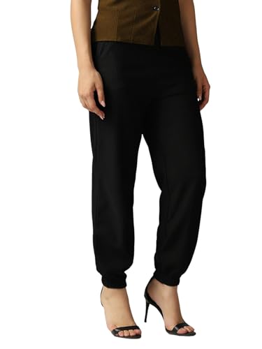 Image of Selvia Women's Dyed Ribbed Lycra Elastic Regular Fit Solid Jogger Pant