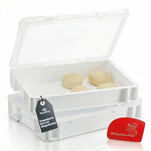 RoyalFay Lot de 2 boîtes à pizza avec couvercle respirant pour une circulation de l'air idéale, fabriquée en Allemagne, adaptée à un usage alimentaire,...
