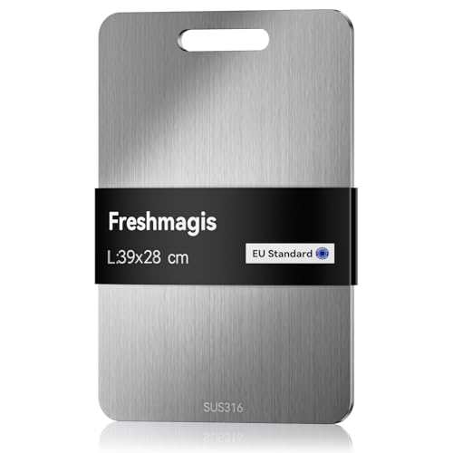 Tabla Cortar Acero Inoxidable, Tabla Cortar Titanio - Robusto y Duradero, Se Puede Utilizar por Ambos Lados, Fácil de Limpiar, Antibacteriano e Inodoro (39 x 28 cm)