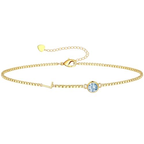Image of Birthstone Bracelets for Women, Initial Bracelet Teen Stocking Stuffers Birthday Gifts for Teen Girls Initial Bracelet Trendy Letter A-Z Dainty Bracelet 21st 30th Mom Birthday Gift Birthstone Jewelry