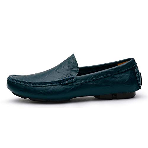 Men's Premium Genuine Leather Casual Slip on Loafers Breathable Driving Shoes Fashion Slipper(Blue,10 M US)2