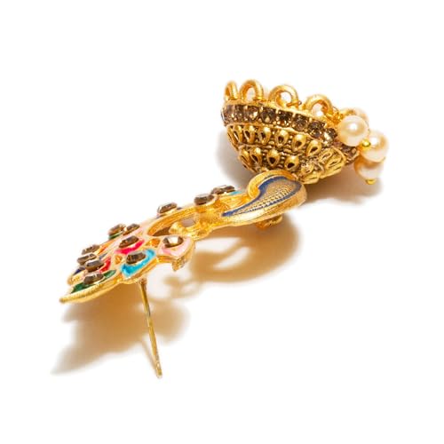 Bindhani Indian Bollywood Style Gold Toned Peacock Meenakari Jhumka Earrings For Women3