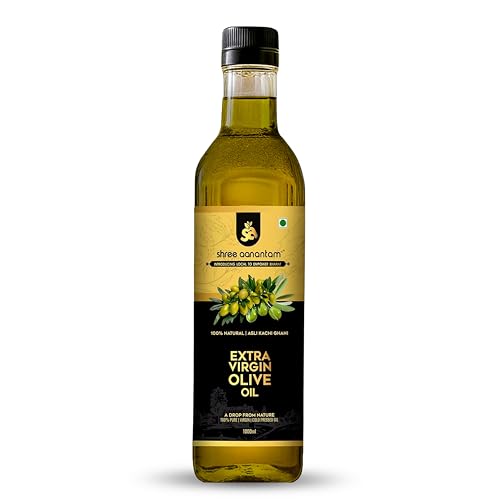 Image of Shree Aanantam Extra Virgin Olive Oil - 1 Litre | Cold Pressed Pure Olive Oil for Cooking, Salads & Dressing | Rich in Antioxidants | Ideal For low heat cooking like sauteing & grilling