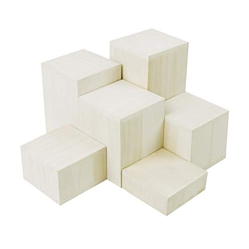 Mooca Wooden 6 Pcs Square Risers for Display Jewelry and Accessories Display Stand (Wash White)