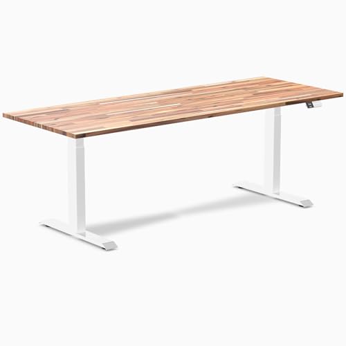 Image of Desky Electric Standing Desk, 80 x 30 inch Softwood Height Adjustable Sit Stand Desk, Dual Motor, Memory Presets, Ergonomic Workstation for Home Office - Acacia Wood Top