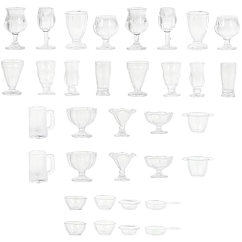 EXCEART 34pcs Miniature Cups 1/17 Dollhouse Miniature Wine Glass Drink Cups Set Miniature Ice Cream Cup Drinking Glasses Dollhouse Kitchen Accessories Cover
