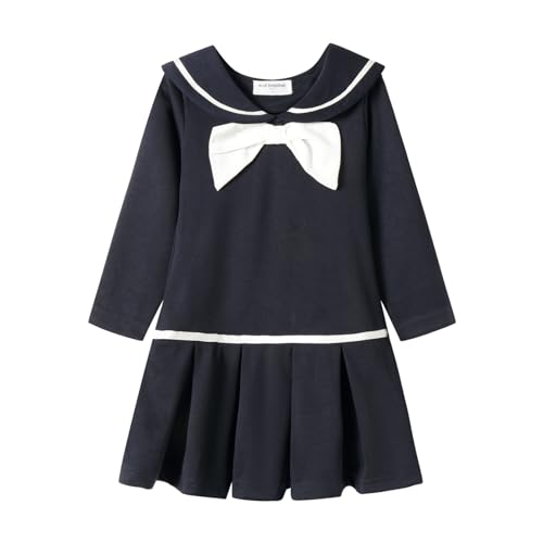Mud Kingdom Girls Nautical Dress Sailor Collar Pleated Hem Long Sleeve 2-8 Years
