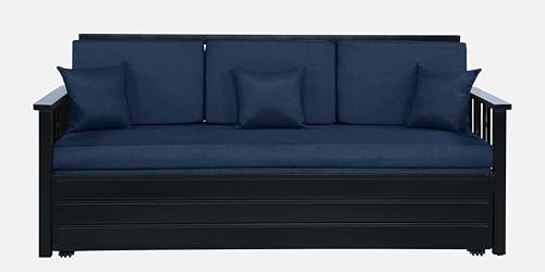 Image of Toas 3 Seater Metal Sofa Cum Bed with Hydraulic Storage | Queen Size Sofa Cuma Bed | 3 Seater Sofa Set, Metal Sofa Set for Living Room (Matte Black Finish with Brown Cushion)