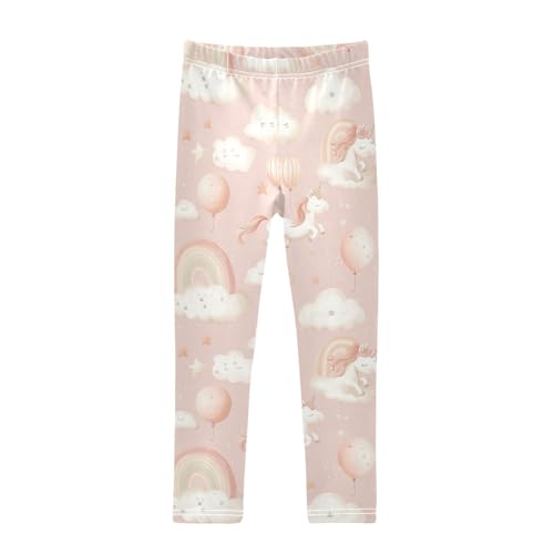 Pink Unicorn Clouds Girls' Leggings Toddler Doodles Rainbows Balloons Stars Kids Yoga Pants Dance Active Tights 4T