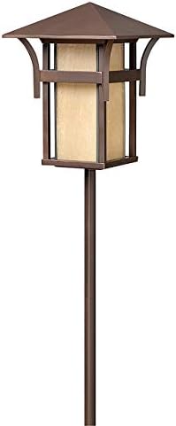 Hinkley Harbor 12v Path Light, Aluminum, Etched Amber Seedy Bound Glass, Craftsman, T5 LED Lamp, Wiring Kit and Ground Spike Included, Anchor Bronze Finish