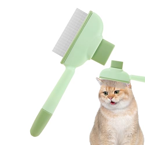 Peine Antipulgas para Gatos - Herramienta para Pulgas de Perros | Cepillo Autolimpiante para Mascotas | Dientes Finos de Acero Inoxidable, Elimina Piojos y Pelõ Muerto, Agarre Antideslizante