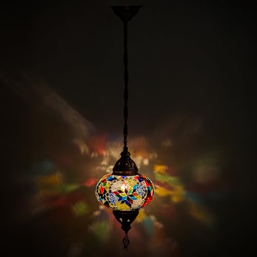 Handmade Turkish Mosaic Chandelier – Hardwired Moroccan Pendant Light with