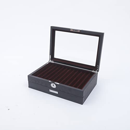 Étui en bois pour stylos - Peut contenir jusqu'à 23 stylos - Boîte de rangement avec fenêtre d'affichage - Boîte en bois avec serrure Cover