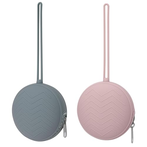 Image of Nupoopy 2-Pack Silicone Pacifier Holder Case - BPA-Free Pacifier Holder Pouch for Baby Boys & Girls- Portable & Dishwasher Safe Soother Container for On-the-Go Use (Dusty Lilac/Tradewinds)