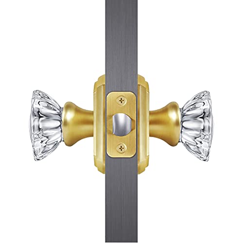 Clctk Antique Crystal Door Knobs Interior, Passage Hall And Closet Door Knobs, Satin Brass #TOP3