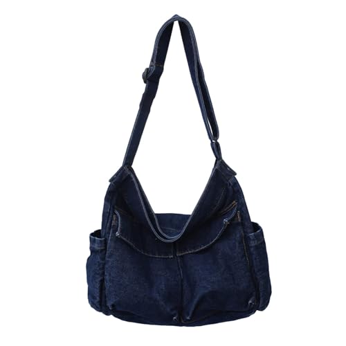 Image of Denim Shoulder Bag Canvas Messenger Bag for Women Men Tote Bag Casual Retro Aesthetic Crossbody Bag Handbag