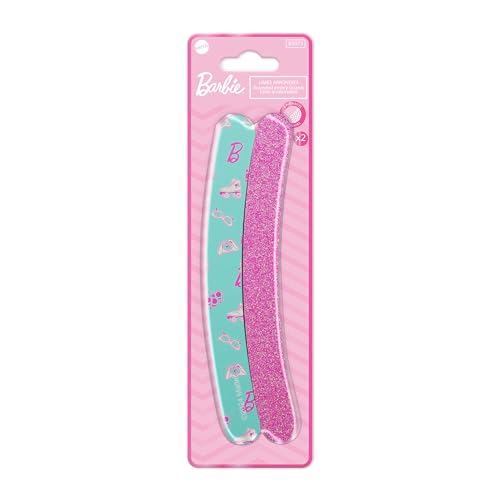 Barbie Limes à Ongles Fille Femme - Lot de 2 - Lime Abrasive et Douce - Forme Courbée Confortable - Accessoire Manucure Pratique et Stylé - Produit Officiel - Cadeau Beauté Adulte, Adolescente