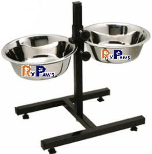 Pups&Pets Stainless Steel Double Diner Food Adjustable Bowl Stand for Dog (H Type, 1600 ML)
