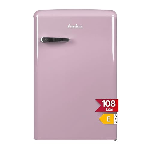 Amica KS 15616 P Retro Kühlschrank mit Gefrierfach / Cupcake Pink / 88cm (H) x 55cm (B) x 62cm (T) / Retro-Design