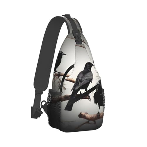 Bolso bandolera negro con estampado de pájaros para senderismo y running miniatura 2