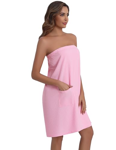 Image of Ekouaer Waffle Robes For Women Bath Wraps Lightweight Knee Length Soft Shower Robe with Pocket S-L