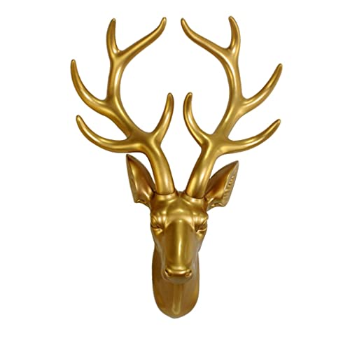 Escultura de pared para decoración de pared, decoraciones de pared con cabeza de animal, decoración colgante de pared con cabeza de ciervo, escultura de cabeza de ciervo en villa de hotel, oro
