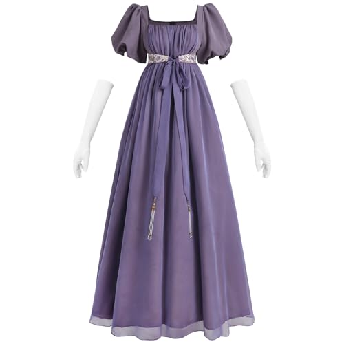 CR ROLECOS Kleider 19 jahrhundert Regency Kleider Empire Kleid Viktorianisches Kostüme für Hochzeit Tee Party mit Handschuhen Empire Taille Kleid L