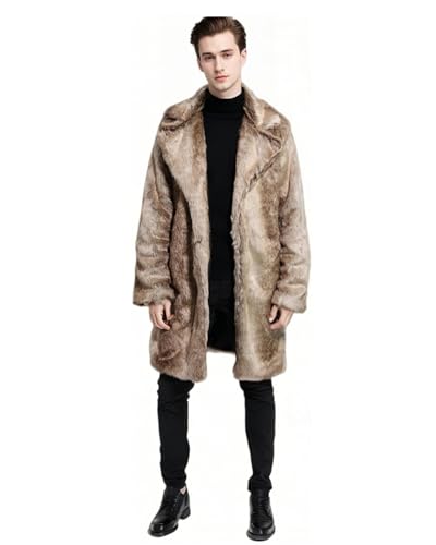 Image of UMREN Mens Warm Leopard Faux Fur Coats Jacket Long Luxury Overwear Parka Cardigans