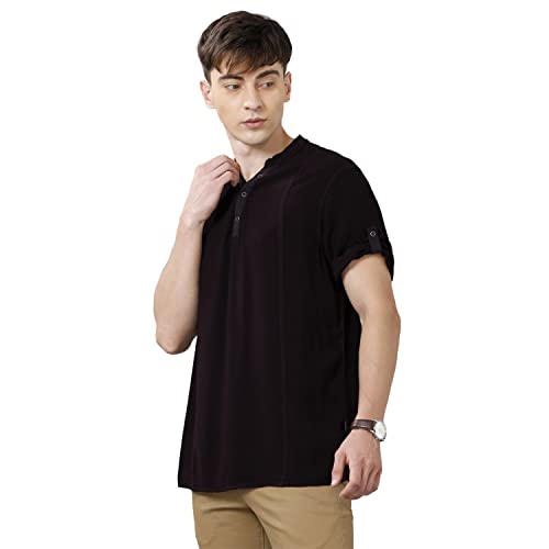 Image of Identiti Men's Cotton Solid Full Sleeve Slim Fit Shirt with Mandarin Collar