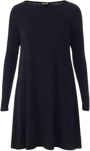 Prime fashions Women's Ladies Long Sleeve Skater Swing Flared Dress - Elegant and Comfortable Casual & Party Wear for Any Occasion Black XXL