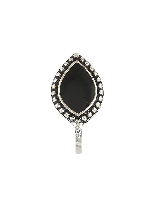 Jewellery Beautiful Oxidised silver finishing Black Colour Leaf shape Nose Pin | Ring | Without Piercing | Adjustable | Nose Ring | Nathiya|Nathani | For Festival |Navratri For womens & Girls.-image-49