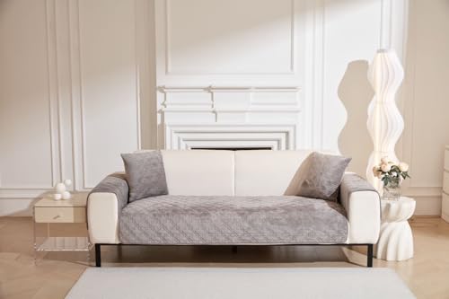Image of HOMETHREADS Innovative Premium Velvet Sofa Cover Mat with PVC Backing for Non-Slip Comfort | (Light Grey Clubs, 1 Seater | 70x70cm)