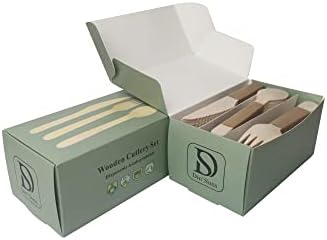 DIN'SONS 150pcs Disposable Wooden Cutlery Set | Eco Friendly Biodegradable Compostable | Used for Party Wedding Picnic | Wooden Spoon 50, Forks 50, Knives 50