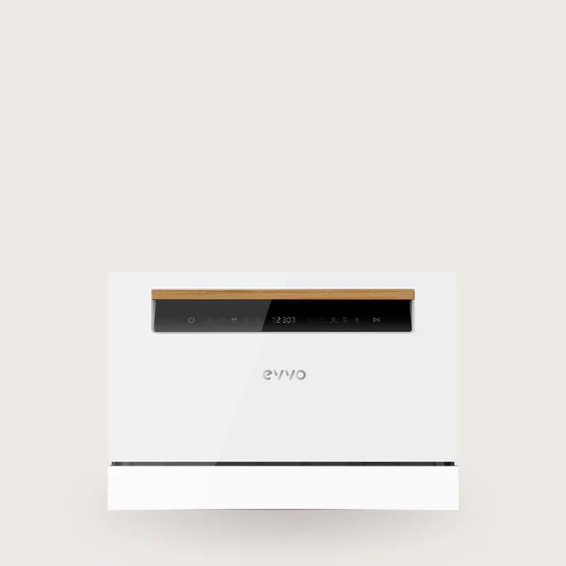 EVVO Lavavajillas Tamaño Compacto, sobremesa o encimera, 6 Servicios, 8 programas, Secado Extra, Programa ECO, Programa Autolavado, Inicio Diferido, Mini D (Blanco)