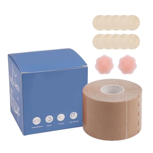AMISENK Tape Bras Instants - Kit de cinta adhesiva de silicona para levantamiento de senos con pétalos de pecho Boobtape, Vendaje de color de piel F, Talla única