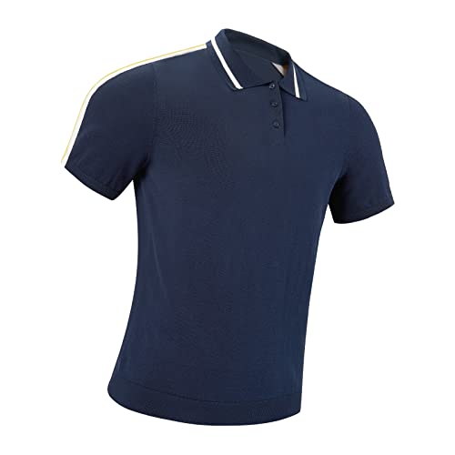 ALTAIREGA Mens-Golf-Polo-Shirts 100%-Cotton Knit-Slim-Fit Pullover-Short-Sleeve-Tee - Casual Tennis Outdoor Sports Fashion Collar T-Shirt Navy M