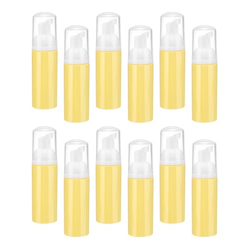 sourcing map Botella de espuma vacía de 60 ml, 12 dispensadores de jabón de espuma de viaje, botella vacía de plástico recargable para champú de pestañas, jabón de manos, amarillo/blanco