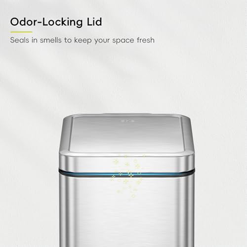 EKO Small Bathroom Trash Can with Lid Soft Close, Step Pedal, 10 Liter / 2.6 Gallon Stainless Steel Garbage Can with Removable Inner Bucket, Anti-Fingerprint Finish (Silver) by EKO - Image 7