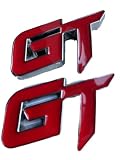 YUGEYE 2X Chrome Metal GT Logo Car Emblem Premium 3D Badge Auto Racing Sport Sticker Grand Tourer Decal(Silver Red)