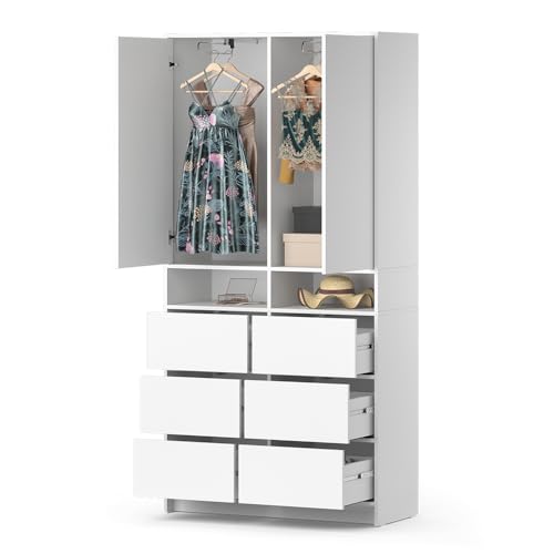 Vicco Armadio Naara, Bianco, 98.6 x 200 cm con cassetti - 7