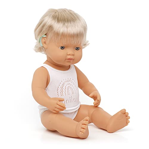 Image of Miniland Doll 15'' Caucasian Girl with Hearing Implant (Box) - Made in Spain, Anatomically Correct, Quality