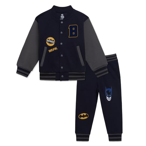 Image of DC Comics Justice League Fleece Varsity Bomber Jacket and Jogger Pants Outfit Set Toddler to Big Kid Sizes (2T - 14-16)