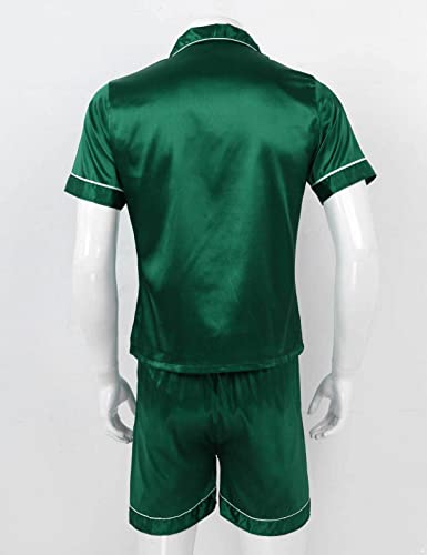 Men's Silk Satin Pajamas Set Short Sleeve Top Shirt Casual Shorts Sleepwear4