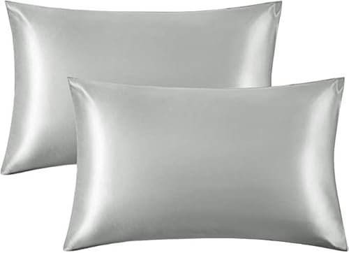 Fronha de cetim de luxo com zíper (fronha de cetim sedoso para cabelo) conjunto de 2 peças (prata, k