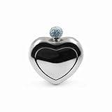 6oz Heart-Shaped Hip Flask - 18/8 Stainless Steel, Mirrored Finish, Decorated Lid
