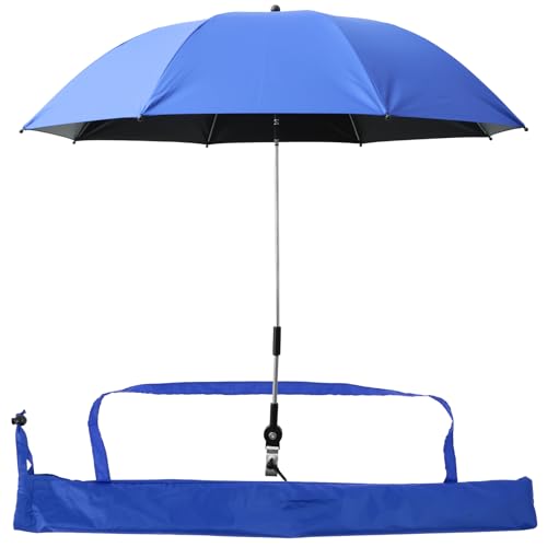 ZLHETWT Beach Umbrella with Universal Clamp with Large Opening Clip 360° Portable Adjustable Shade Umbrella 42 Inch Outdoor Umbrella with Storage Bag for Beach Camping Chair Wheelchair (Silver)