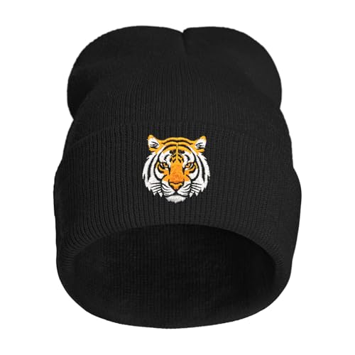 AIMASTZ Bengal Tiger Embroidered Beanie Knit Hat for Men Women Cute Funny Graphic Beanie Winter Black Skull Cap
