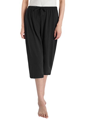Latuza Women's Cotton Capri Pants Sleep Capris 2X Black