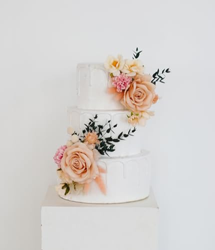 Decoración para pastel con Flores rosas y Pasto pampas beige miniatura 6