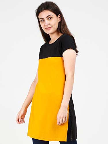 Image of FLEXIMAA Women's Cotton Round Neck Color Block Half Sleeve Long Top